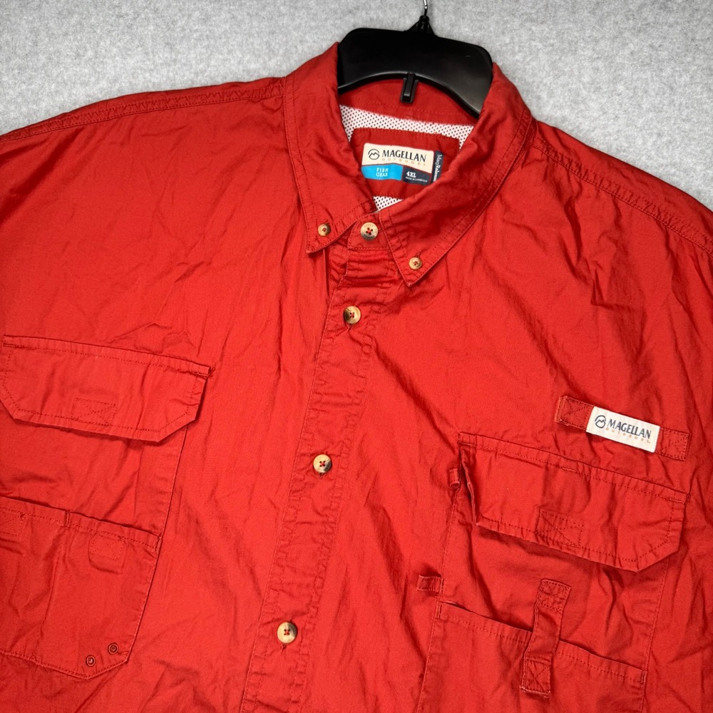 Magellan Lake Fork Fishing Shirt Mens 4XL Red MagRelease Vented Button Up Cotton